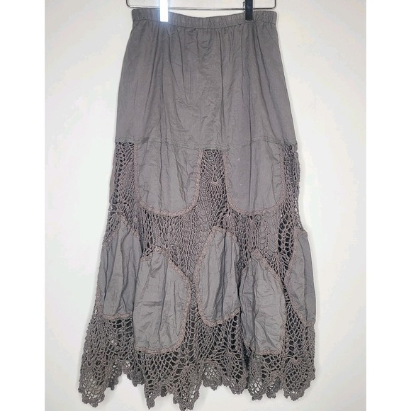 Karen Kane Boho Crochet Patchwork Maxi Skirt Gray Earthy Fairycore Peasant XS - Picture 4 of 6